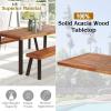 Giantex Patio Dining Table Set with 2 Benches, Outdoor Picnic Table Set with Umbrella Hole, Acacia Wood Patio Seating and Rectangular Table for Backyard, Garden, Lawn (Rustic Brown)(Rustic Brown)