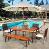 Giantex Patio Dining Table with Umbrella Hole, Outdoor Picnic Table for Backyard, Garden, Lawn, Farmhouse, Acacia Wood Rectangular Table with Metal Legs, Rustic Brown(Acacia)