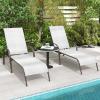 Giantex Patio Lounge Chair, Outdoor Chaise Lounge with 5 Adjustable Backrest, Sturdy Steel Frame, Sunbathing Recliner, Beach Chair, Tanning Chair for Outside, Yard, Balcony, Pool Chairs, Black(Grey)