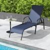 Giantex Patio Lounge Chair, Outdoor Chaise Lounge with 5 Adjustable Backrest, Sturdy Steel Frame, Sunbathing Recliner, Beach Chair, Tanning Chair for Outside, Yard, Balcony, Pool Chairs, Black(Navy)