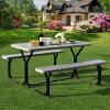 Giantex Picnic Table Bench Set Outdoor Camping All Weather Metal Base Wood-Like Texture Backyard Poolside Dining Party Garden Patio Lawn Deck Large Camping Picnic Tables for Adult (White)(Grey)