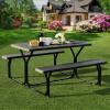 Giantex Picnic Table Bench Set Outdoor Camping All Weather Metal Base Wood-Like Texture Backyard Poolside Dining Party Garden Patio Lawn Deck Large Camping Picnic Tables for Adult (White)(Black)