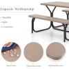 Giantex Picnic Table Bench Set Outdoor Camping All Weather Metal Base Wood-Like Texture Backyard Poolside Dining Party Garden Patio Lawn Deck Large Camping Picnic Tables for Adult (White)(Coral Reef)