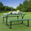 Giantex Picnic Table Bench Set Outdoor Camping All Weather Metal Base Wood-Like Texture Backyard Poolside Dining Party Garden Patio Lawn Deck Large Camping Picnic Tables for Adult (White)(Green)