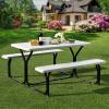 Giantex Picnic Table Bench Set Outdoor Camping All Weather Metal Base Wood-Like Texture Backyard Poolside Dining Party Garden Patio Lawn Deck Large Camping Picnic Tables for Adult (White)(White)