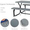 Giantex Picnic Table Bench Set Outdoor Camping All Weather Metal Base Wood-Like Texture Backyard Poolside Dining Party Garden Patio Lawn Deck Large Camping Picnic Tables for Adult (White)(Grey)