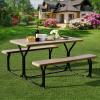 Giantex Picnic Table Bench Set Outdoor Camping All Weather Metal Base Wood-Like Texture Backyard Poolside Dining Party Garden Patio Lawn Deck Large Camping Picnic Tables for Adult (White)(Coral Reef)