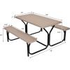 Giantex Picnic Table Bench Set Outdoor Camping All Weather Metal Base Wood-Like Texture Backyard Poolside Dining Party Garden Patio Lawn Deck Large Camping Picnic Tables for Adult (White)(Coral Reef)