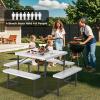 Giantex Picnic Table Bench Set for 4 People, 4.5FT Outdoor Rectangular Dining Table & 2 Benches w/Umbrella Hole, HDPE Tabletop, Metal Frame, Patio Garden Backyard Poolside (4.5FT,Non-Foldable,Gray)(White)