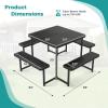 Giantex Picnic Table Bench Set for 4 People, 4.5FT Outdoor Rectangular Dining Table & 2 Benches w/Umbrella Hole, HDPE Tabletop, Metal Frame, Patio Garden Backyard Poolside (4.5FT,Non-Foldable,Gray)(Black)
