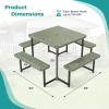 Giantex Picnic Table Bench Set for 4 People, 4.5FT Outdoor Rectangular Dining Table & 2 Benches w/Umbrella Hole, HDPE Tabletop, Metal Frame, Patio Garden Backyard Poolside (4.5FT,Non-Foldable,Gray)(Green)