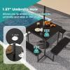 Giantex Picnic Table Bench Set for 4 People, 4.5FT Outdoor Rectangular Dining Table & 2 Benches w/Umbrella Hole, HDPE Tabletop, Metal Frame, Patio Garden Backyard Poolside (4.5FT,Non-Foldable,Gray)(Black)