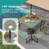 Giantex Picnic Table Bench Set for 4 People, 4.5FT Outdoor Rectangular Dining Table & 2 Benches w/Umbrella Hole, HDPE Tabletop, Metal Frame, Patio Garden Backyard Poolside (4.5FT,Non-Foldable,Gray)(Green)