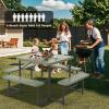 Giantex Picnic Table Bench Set for 4 People, 4.5FT Outdoor Rectangular Dining Table & 2 Benches w/Umbrella Hole, HDPE Tabletop, Metal Frame, Patio Garden Backyard Poolside (4.5FT,Non-Foldable,Gray)(Green)