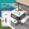 Giantex Picnic Table Bench Set for 4 People, 4.5FT Outdoor Rectangular Dining Table & 2 Benches w/Umbrella Hole, HDPE Tabletop, Metal Frame, Patio Garden Backyard Poolside (4.5FT,Non-Foldable,Gray)(White)