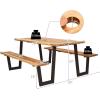 Giantex Picnic Table Bench Set with Umbrella Hole, Outdoor Dining Table Set, 70” Acacia Wood Picnic Beer Table with Metal Frame Patented(Rustic)