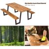 Giantex Picnic Table Bench Set with Umbrella Hole, Outdoor Dining Table Set, 70” Acacia Wood Picnic Beer Table with Metal Frame Patented(Rustic)