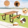 Giantex Picnic Table Bench Set with Umbrella Hole, Outdoor Dining Table Set, 70” Acacia Wood Picnic Beer Table with Metal Frame Patented(Rustic)