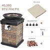 Giantex Propane Fire Bowl Column, 40,000 BTU Outdoor Gas Fire Pit, Compact Ledge Stone Firepit Table with Lava Rocks and Rain Cover