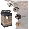 Giantex Propane Fire Bowl Column, 40,000 BTU Outdoor Gas Fire Pit, Compact Ledge Stone Firepit Table with Lava Rocks and Rain Cover