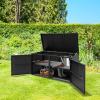 Giantex Rattan Deck Box 88 Gallon Wicker Storage Box W/Separate Storage Shelf, Openable Door, Steel Frame, Toys and Tools Organize for Yard, Garden, Balcony, Porch, Patio Rattan Storage Box (Brown)(Black)
