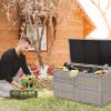 Giantex Rattan Deck Box 88 Gallon Wicker Storage Box W/Separate Storage Shelf, Openable Door, Steel Frame, Toys and Tools Organize for Yard, Garden, Balcony, Porch, Patio Rattan Storage Box (Brown)(Gray)