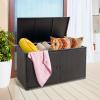 Giantex Rattan Deck Box 88 Gallon Wicker Storage Box W/Separate Storage Shelf, Openable Door, Steel Frame, Toys and Tools Organize for Yard, Garden, Balcony, Porch, Patio Rattan Storage Box (Brown)(Black)