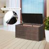 Giantex Rattan Deck Box 88 Gallon Wicker Storage Box W/Separate Storage Shelf, Openable Door, Steel Frame, Toys and Tools Organize for Yard, Garden, Balcony, Porch, Patio Rattan Storage Box (Brown)(Brown)