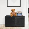 Giantex Rattan Deck Box 88 Gallon Wicker Storage Box W/Separate Storage Shelf, Openable Door, Steel Frame, Toys and Tools Organize for Yard, Garden, Balcony, Porch, Patio Rattan Storage Box (Brown)(Black)