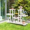 Giantex Rolling Flower Rack Wood Plant Stand on Wheels 6 Wood Shelves 12 Pots Bonsai Display Shelf Indoor Outdoor Yard Garden Patio Balcony Living Room Storage Rack Bookshelf Hollow Shelves (White)(White)
