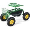 Giantex Rolling Garden Work Seat, 360 Swivel Gardening Workseat with Wheels, Tool Basket, Adjustable Height, Outdoor Scooter for Sitting, Gardening Stool Chair for Planting Trimming, Green(Green)