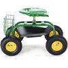 Giantex Rolling Garden Work Seat, 360 Swivel Gardening Workseat with Wheels, Tool Basket, Adjustable Height, Outdoor Scooter for Sitting, Gardening Stool Chair for Planting Trimming, Green(Green)