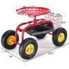 Giantex Rolling Garden Work Seat, 360 Swivel Gardening Workseat with Wheels, Tool Basket, Adjustable Height, Outdoor Scooter for Sitting, Gardening Stool Chair for Planting Trimming, Green(Red)