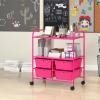 Giantex Rolling Storage Cart with 10 Drawers, Utility Cart with Tabletop, Drawer Organizer with Wheels for Craft Art Paper Tool, Mobile Organization & Sorting for Office Home School School Supplies(Hot Pink)