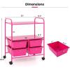 Giantex Rolling Storage Cart with 10 Drawers, Utility Cart with Tabletop, Drawer Organizer with Wheels for Craft Art Paper Tool, Mobile Organization & Sorting for Office Home School School Supplies(Hot Pink)