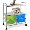 Giantex Rolling Storage Cart with 10 Drawers, Utility Cart with Tabletop, Drawer Organizer with Wheels for Craft Art Paper Tool, Mobile Organization & Sorting for Office Home School School Supplies(Blue & Green & Chrome Finish)