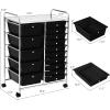 Giantex Rolling Storage Cart with 15 Drawers, Mobile Book Paper Organizer Tools Trolley with Wheels, Ideal for School, Office, Home (Black)