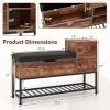 Giantex Rustic Brown Entryway Bench with Storage – Flip Top Box, 2 Door Cabinets, Padded Cushion, Shoehorn, 39.5” Shoe Organizer for Hallway Foyer(Rustic Brown)