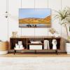 Giantex Rustic Brown TV Stand for TVs up to 55″, 47.5″ Small Entertainment Center with Storage, Open Shelves & 5 Heavy-Duty Metal Legs, Wood Media Console Table for Living Room, Bedroom