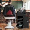 Giantex Salon Cart for Hair Stylists, Lockable Wood Trolley Cart on Wheels, 3-Drawer Storage Cabinet, Side Tool Tray, Hair Dryer Holders, Rolling Salon Station for Beauty Spa Barber Tattoo(Black)