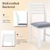 Giantex Set of 2 Dining Chairs White, Upholstered Kitchen Chairs w/Padded Seat & Ladder Back, Farmhouse Armless Side Chairs, Modern Dining Room Chairs for Home Living Room Restaurant(White+grey)