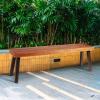 Giantex Set of 2 Outdoor Bench, Acacia Wood Patio Seating, Dining Benches for Garden, Lawn, Farmhouse and Entryway with Metal Legs, Rustic Brown and Black (2)(1)