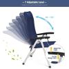 Giantex Set of 2 Patio Chairs, Folding Outdoor Chairs, High Back Recliner with Headrest and Armrests 7 Levels Adjustable Camping Chairs Safe Lock Lawn Chairs Porch Balcony Furniture, Blue(Blue)