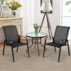 Giantex Set of 2 Patio Chairs, Outdoor Bistro Armchairs with Metal Frame, Mesh Seats, High Backrest, Patio Dining Chairs for Porch Garden Pool Balcony Yard Deck(Black)