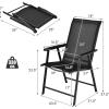 Giantex Set of 2 Patio Folding Chairs, Outdoor Chairs with Armrest, Portable Dining Chairs for Porch Camping Pool Beach Deck Lawn Garden, 2-Pack Patio Sling Chairs, Metal Frame, Grey(Black)