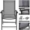 Giantex Set of 2 Patio Folding Chairs, Outdoor Chairs with Armrest, Portable Dining Chairs for Porch Camping Pool Beach Deck Lawn Garden, 2-Pack Patio Sling Chairs, Metal Frame, Grey(Grey)