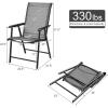 Giantex Set of 2 Patio Folding Chairs, Outdoor Chairs with Armrest, Portable Dining Chairs for Porch Camping Pool Beach Deck Lawn Garden, 2-Pack Patio Sling Chairs, Metal Frame, Grey(Grey)
