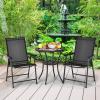 Giantex Set of 2 Patio Folding Chairs, Outdoor Chairs with Armrest, Portable Dining Chairs for Porch Camping Pool Beach Deck Lawn Garden, 2-Pack Patio Sling Chairs, Metal Frame, Grey(Black)