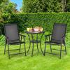 Giantex Set of 2 Patio Folding Chairs, Outdoor Chairs with Armrest, Portable Dining Chairs for Porch Camping Pool Beach Deck Lawn Garden, 2-Pack Patio Sling Chairs, Metal Frame, Grey(Black)