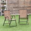 Giantex Set of 2 Patio Folding Chairs, Outdoor Patio Dining Chairs w/Armrest, Sling Back, Metal Frame, Outside Use for Lawn Camping Garden Pool Beach Yard Lounge, No Assembly, Yellow(Brown)